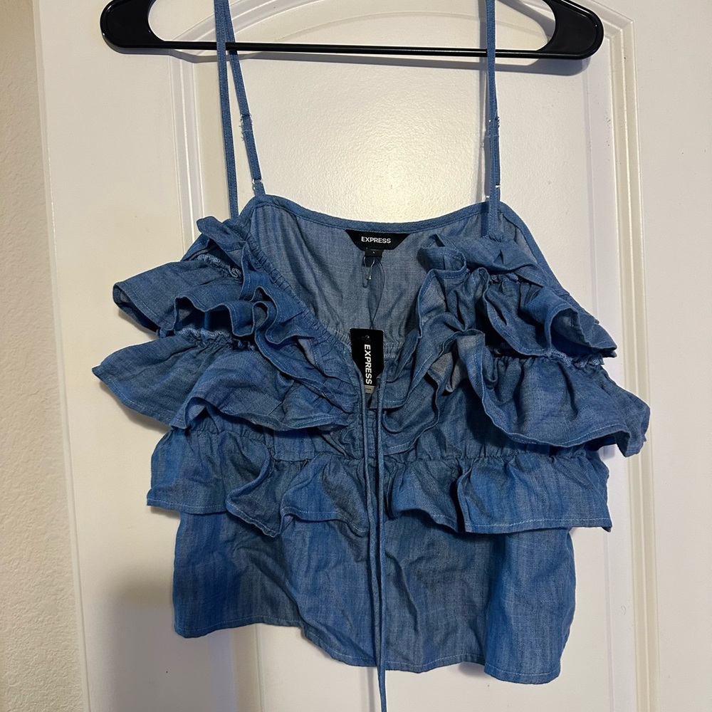 Denim ruffle top